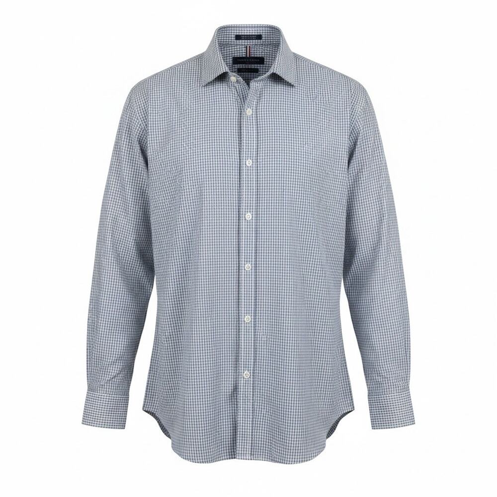 Tommy Hilfiger Men’s Long Sleeve Blue Checked Preppy 17/17.5 32/33 Classic A268
